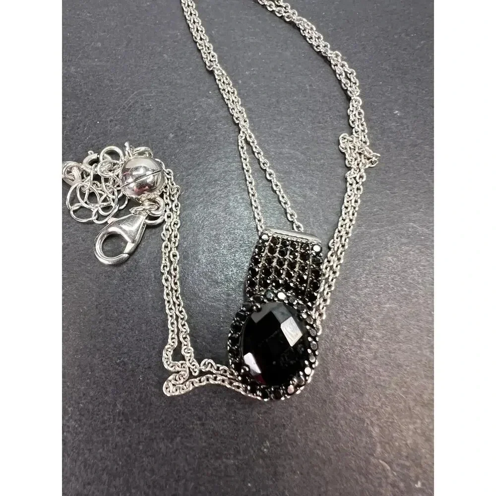 Black spinel pendant and chain necklace in rhodium over sterling silver